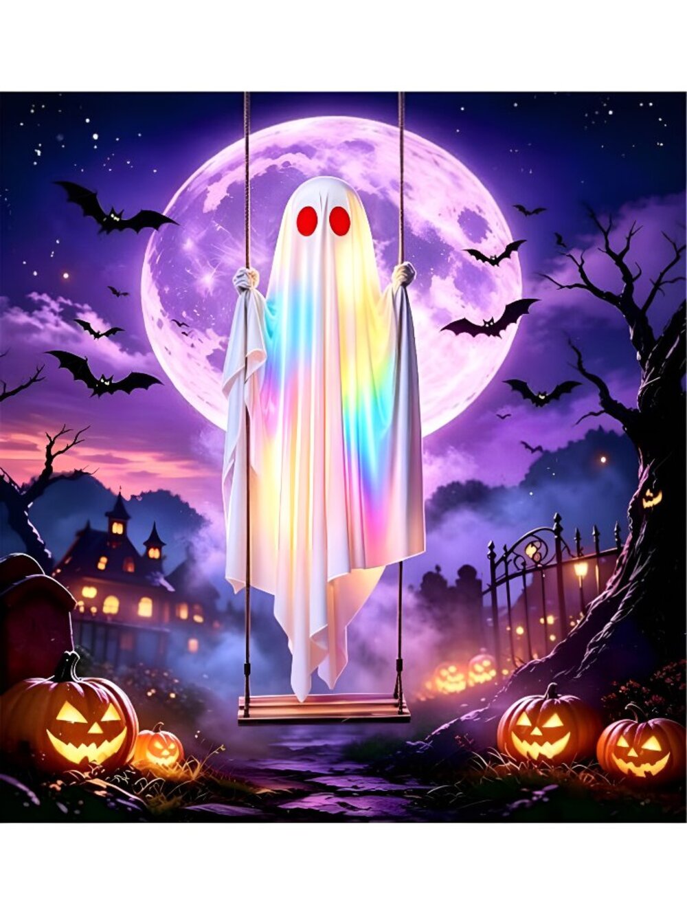 Halloween Decorations Outdoor - 5.5FT Large Hanging Swing Ghost